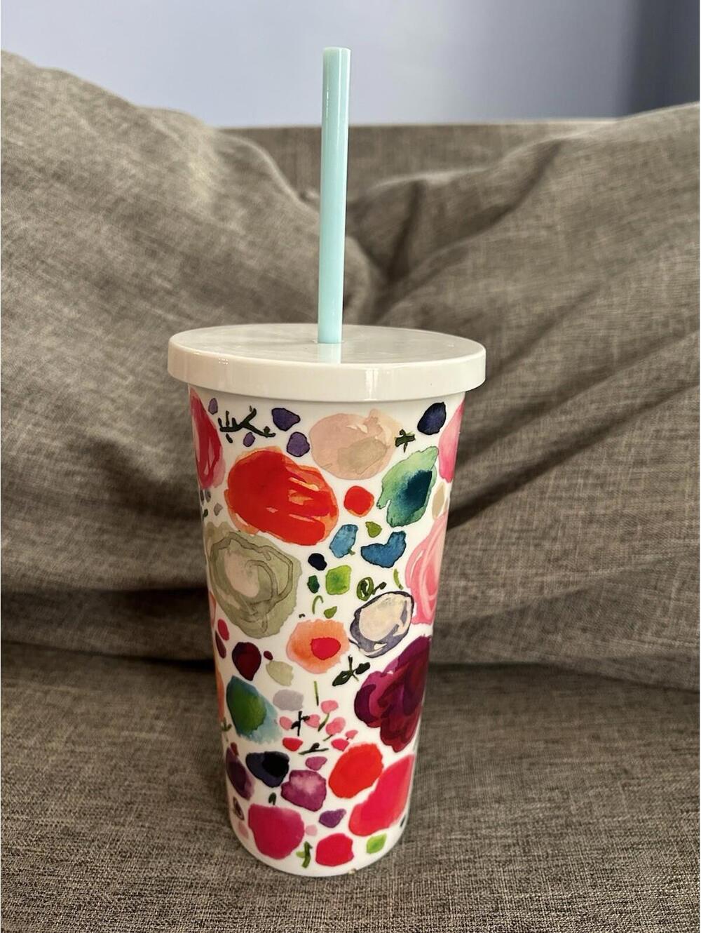 Kate Spade NY Plastic Tumbler Floral Travel Insulated 20 OZ w/ Lid & Straw - Picture 4 of 7